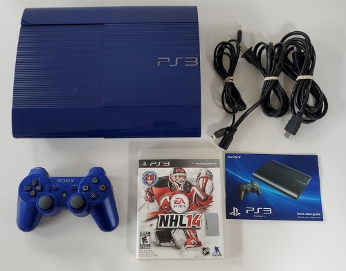 Playstation 3 Super Slim 250GB (Model CECH-4201B) Azurite Blue (NHL 14 Bundle) (CIB)