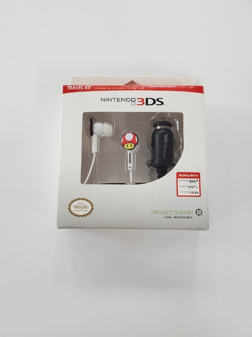 Nintendo 3DS Super Mario Bros. Travel Kit: Mushroom Ear Phones + Car Adapter (NEW)