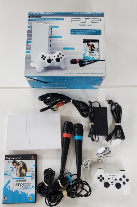 Playstation 2 Slim Ceramic White (Singstar Pop Bundle) (Model SCPH-79001) (CB)