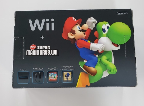 Nintendo Wii Black (Model RVL-001 USA) Mario Bros. Wii/Mario Galaxy Soundtrack Bundle (CIB)