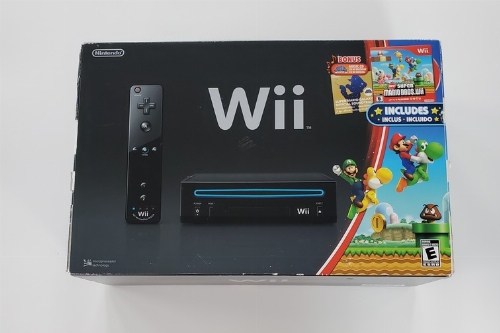 Nintendo Wii Black (Model RVL-001 USA) Mario Bros. Wii/Mario Galaxy Soundtrack Bundle (CIB)