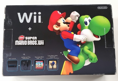 Nintendo Wii Black (Model RVL-001 USA) Mario Bros. Wii/Mario Galaxy Soundtrack Bundle (CIB)